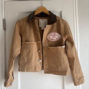 MOTHER Tan Jean Jacket with Brown Collar